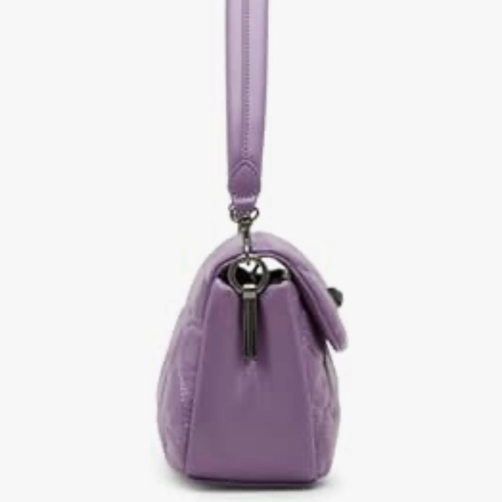 Betsey Johnson Lavender Quilted Heart Crossbody Bag with Silver Heart Clasp - Picture 10 of 10